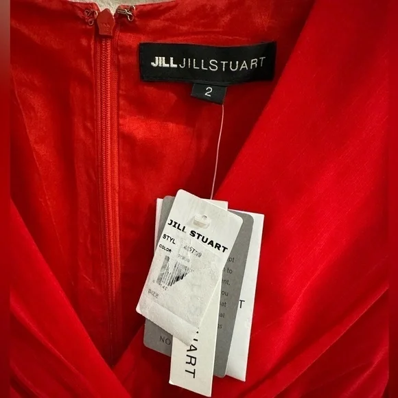 Jill Stuart Shirred Blouson Sleeve Faux Wrap Formal Cocktail Dress -Red - Size 2 - Picture 10 of 11